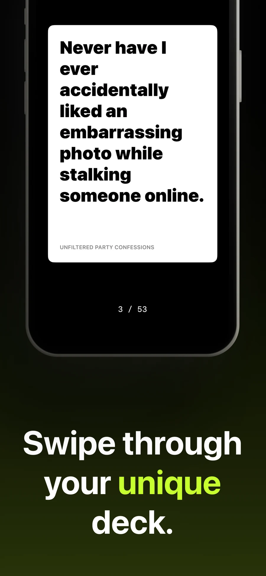 A card mid-play with a swipe counter reading three of fifty-three